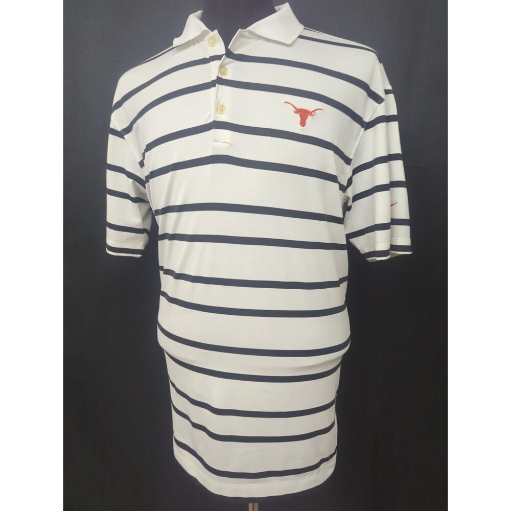 Texas Longhorns Nike Golf Men's Polo Size Large White Striped Dri-Fitted